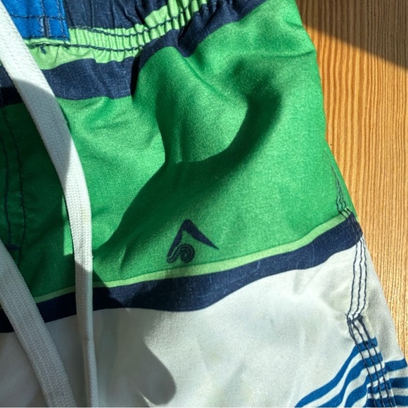 Kavu Surf L Boys green blue white stripe preppy swim Bermuda shorts trunks - Picture 3 of 7